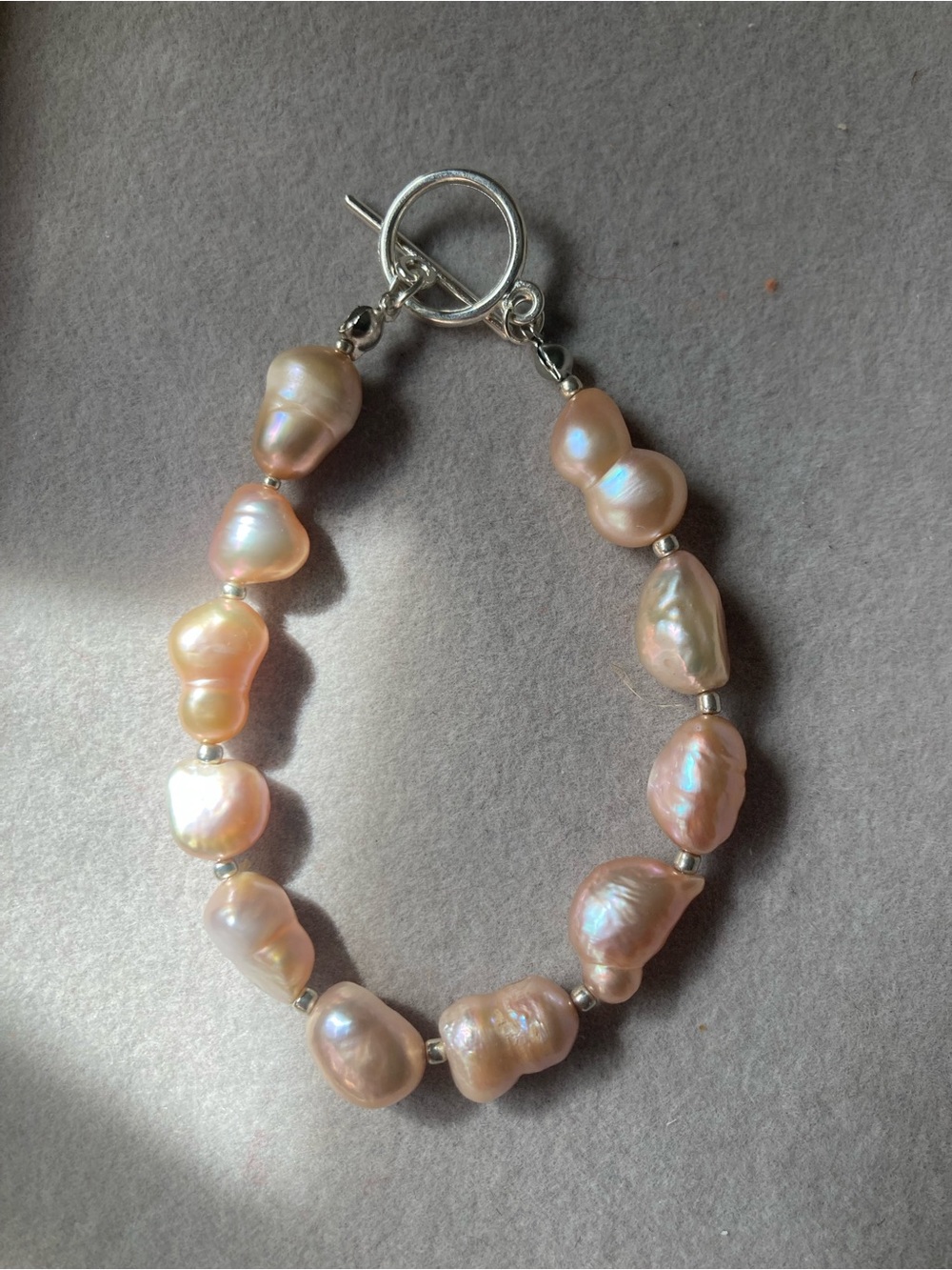Baroque Freshwater Pearl Bracelet in Soft Pink with Toggle Clasp